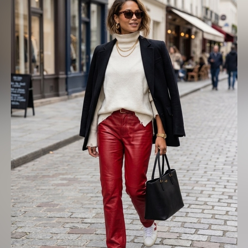 GAP Red Leather Boot Cut Pants